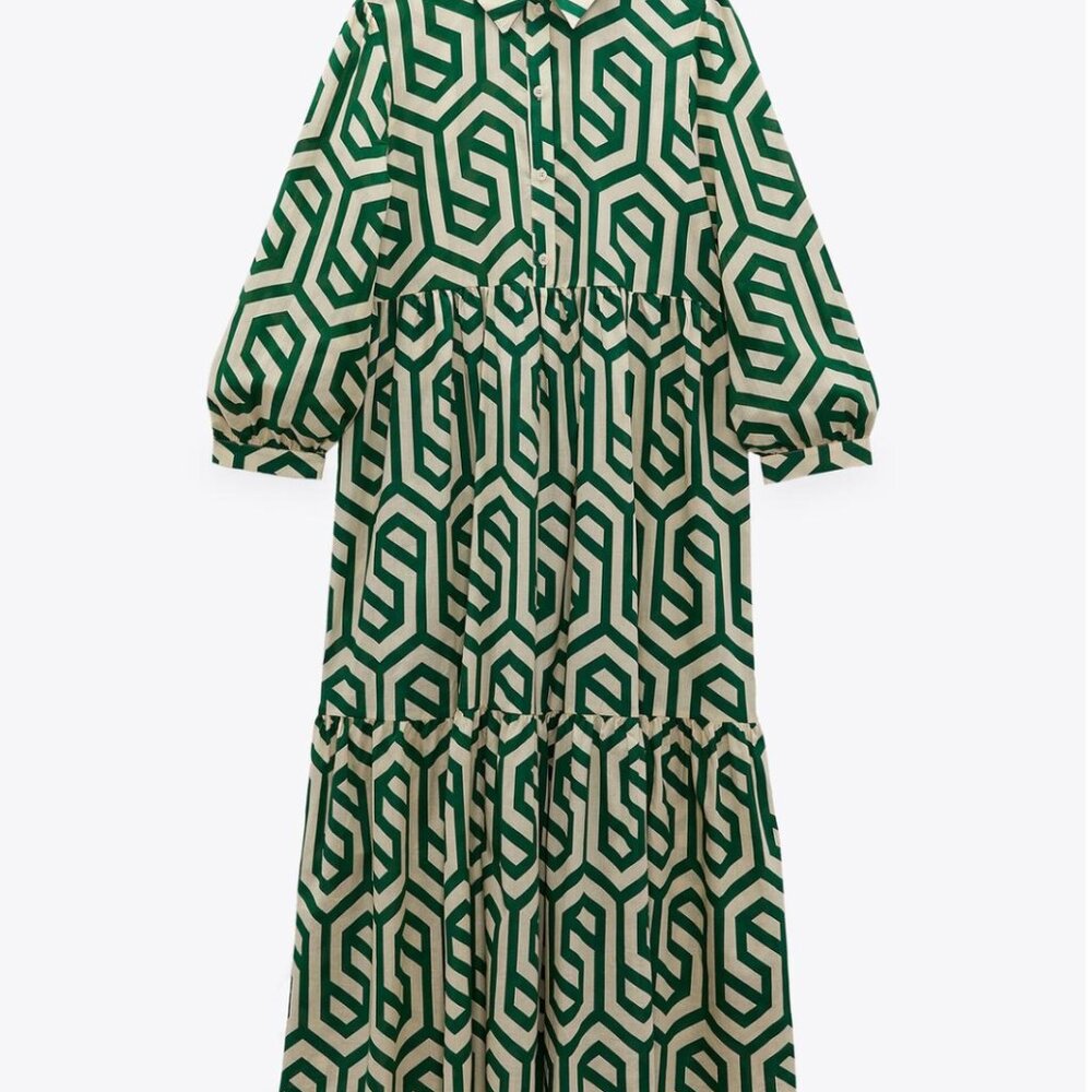 Zara Printed Midi Dress | Green | Large